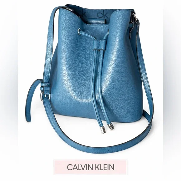 CALVIN KLEIN Blue Spring Color Bucket Bag Crossbody Drawstring Everyday Purse - Picture 1 of 2